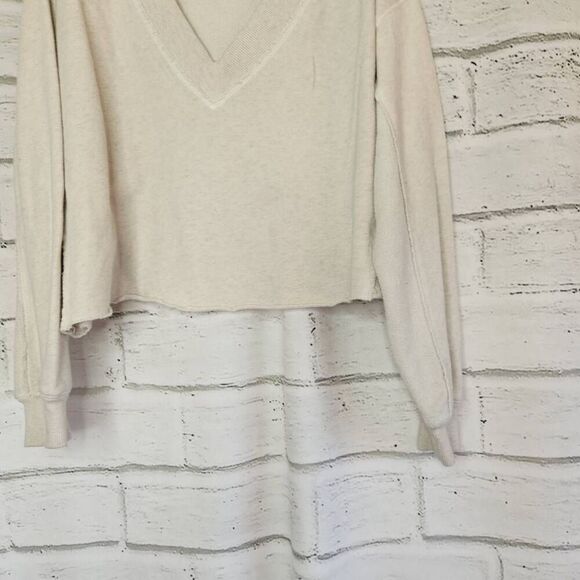 Aerie Womens Cream V-Neck French Terry Crop Long Sleeve Sweatshirt Size Small - Picture 4 of 9